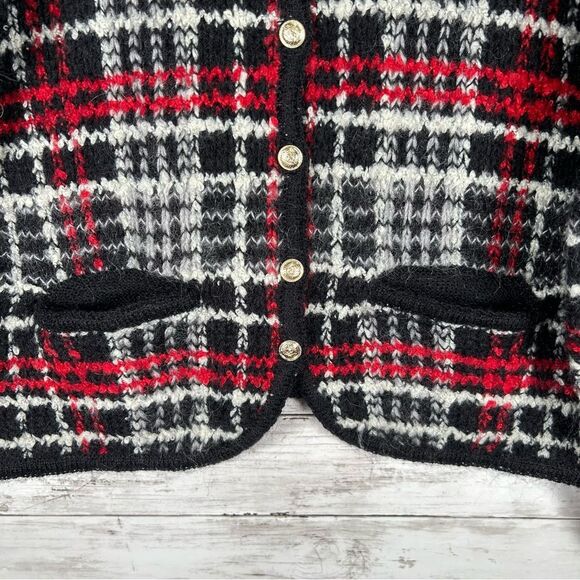 LISE J. Sweater Plaid Preppy Academia Knit Cardigan Padded Shoulders L - Picture 5 of 8